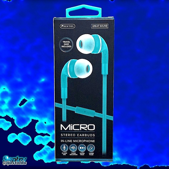 Sentry MICRO Stereo In-Ear Buds with Mic | Teal | Deluxe Tangle-Free Cord - Picture 5 of 13